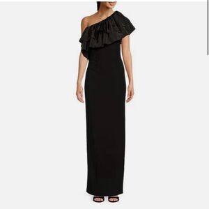 Badgley Mischka Laura Black One-Shoulder Gown